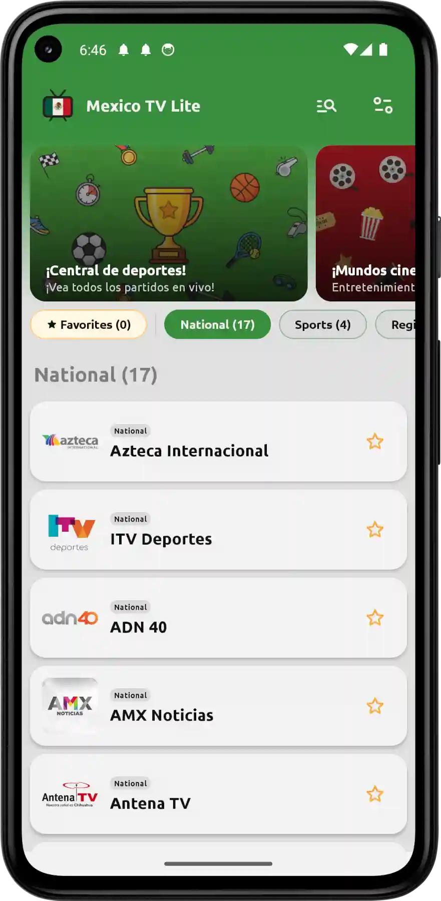 Lista principal de canales TV